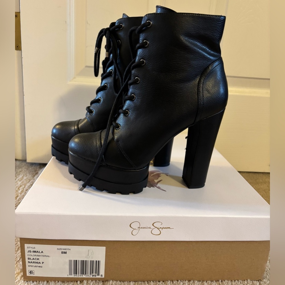Jessica Simpson Black Imala Lace-Up Platform Ankle Booties - Picture 5 of 12